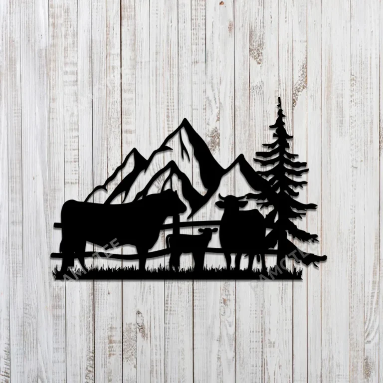 Cow Family And Mountain Extra Large Metal Farm Sign