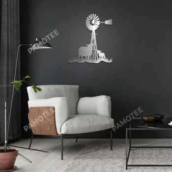 Sheeps And Windmill Silhouette Metal Sign