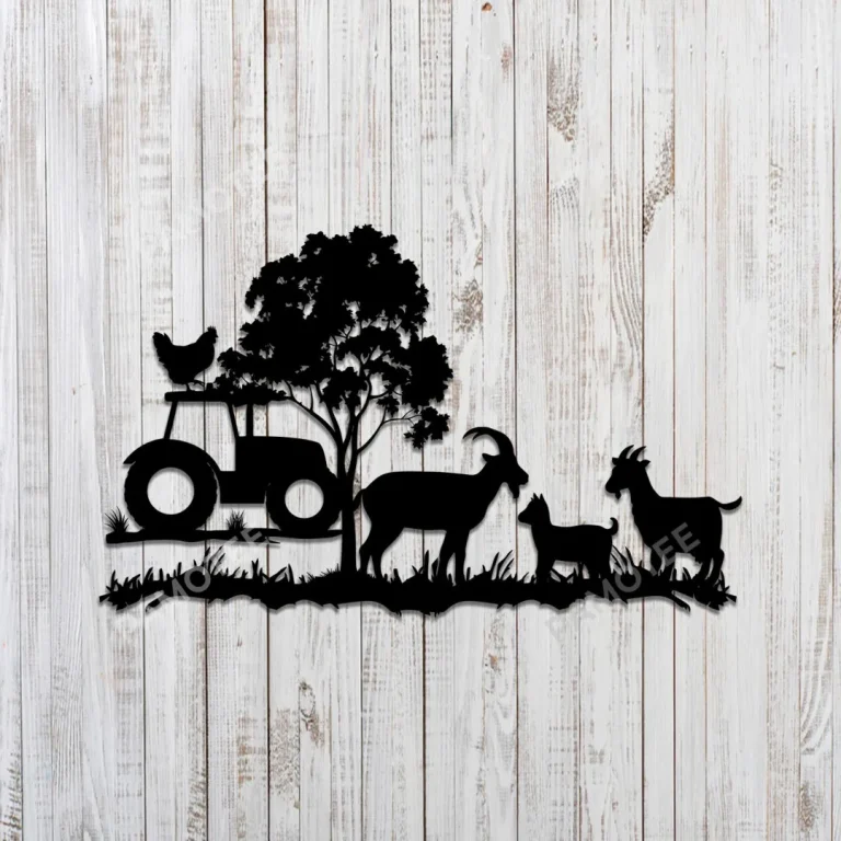 Goats, Dog, Rooster And Tractor Metal Wall Art, Livestock Farm Decoration