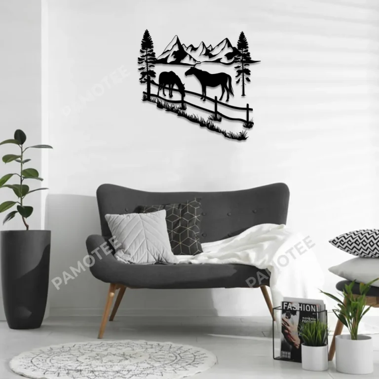 Two Horses Black Metal Sign, Laser Cut Horse Art For Him