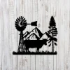 Cow, Windmill On The Field Metal Sign Monogram, Farm Steel Decoration