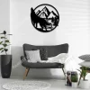 Howling Wolf And Mountain Round Metal Sign, Wolf Decor Idea