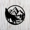 Howling Wolf And Mountain Round Metal Sign, Wolf Decor Idea