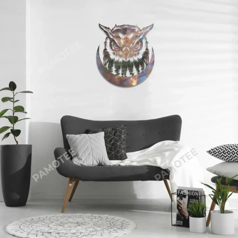 Owl In The Forrest Metal Sign, Metallic Owl Art