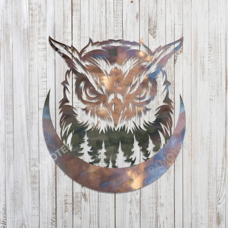 Owl In The Forrest Metal Sign, Metallic Owl Art