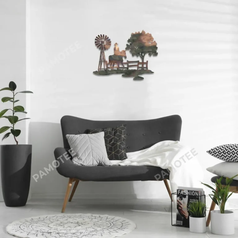 Horse Rider And Windmill Metal Wall Decor, Horseback Riding Inside Artwork