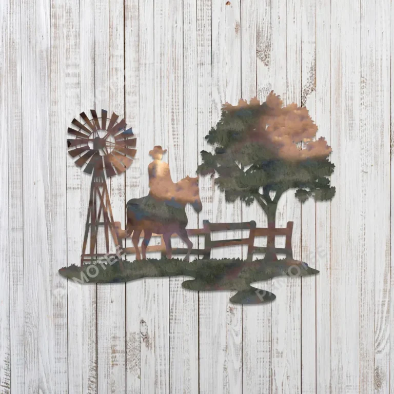 Horse Rider And Windmill Metal Wall Decor, Horseback Riding Inside Artwork