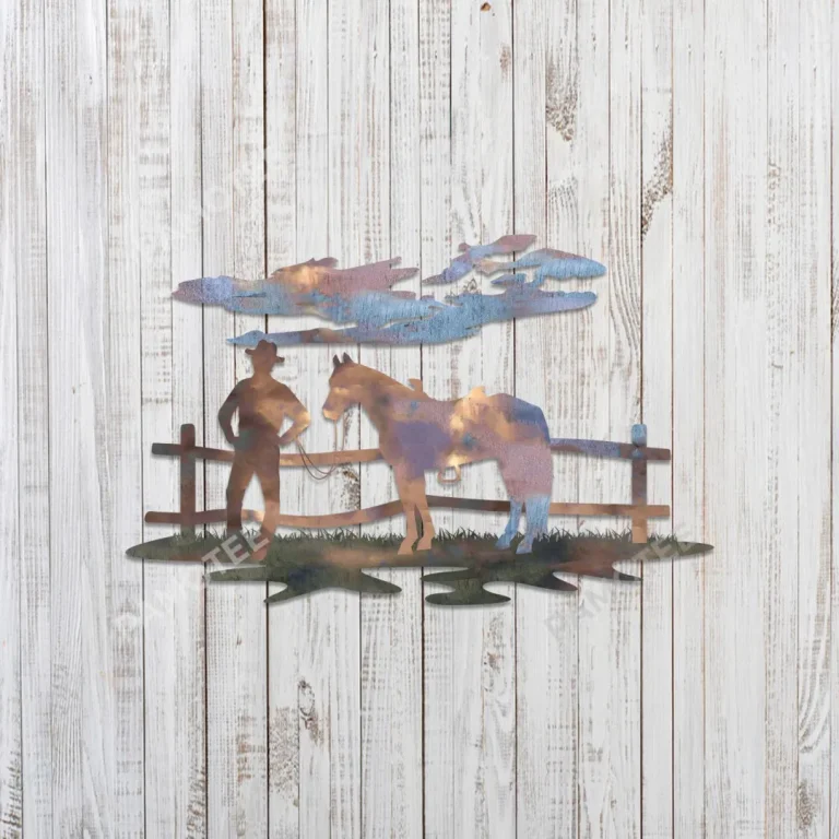 Cowboy With His Horse Cut Metal Sign, Farmhouse Art For Father