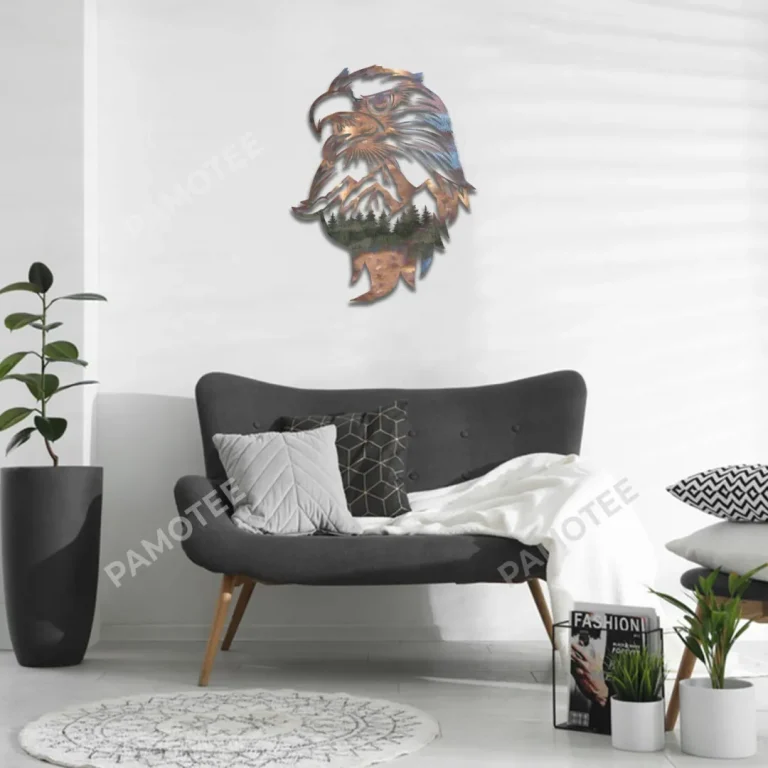 Eagle Head Mountainous Scene Metal Art, Bald Eagle Iron Housewarming Decoration For Dad