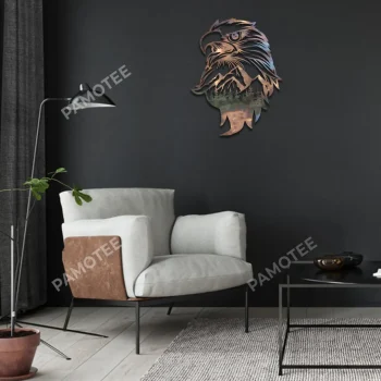 Eagle Head Mountainous Scene Metal Art, Bald Eagle Iron Housewarming Decoration For Dad