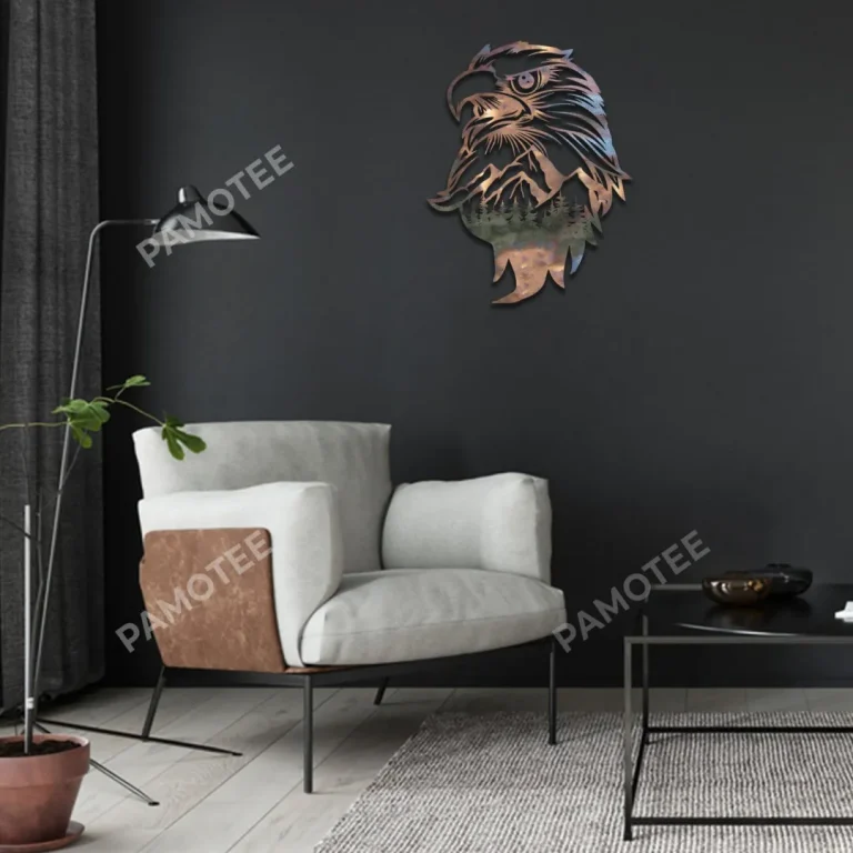 Eagle Head Mountainous Scene Metal Art, Bald Eagle Iron Housewarming Decoration For Dad