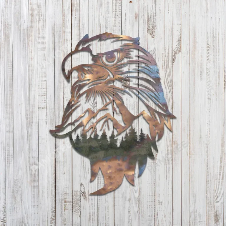 Eagle Head Mountainous Scene Metal Art, Bald Eagle Iron Housewarming Decoration For Dad