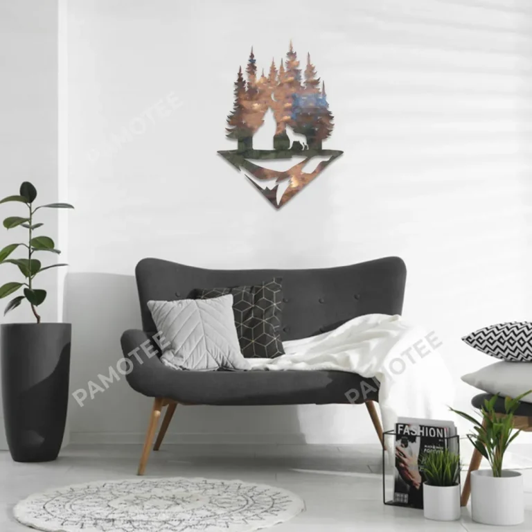Dad Wolf And Baby Wolf Metal Sign, Animal Weatherproof Wall Decor