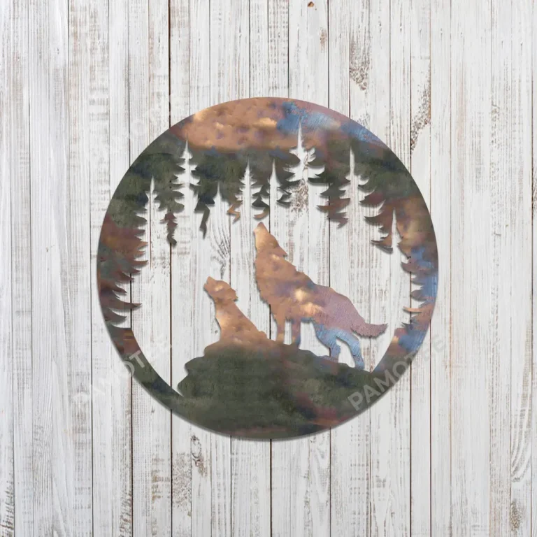 Dad And Son Wolves Circle Metal Art, Father's Day Indoor Artwork