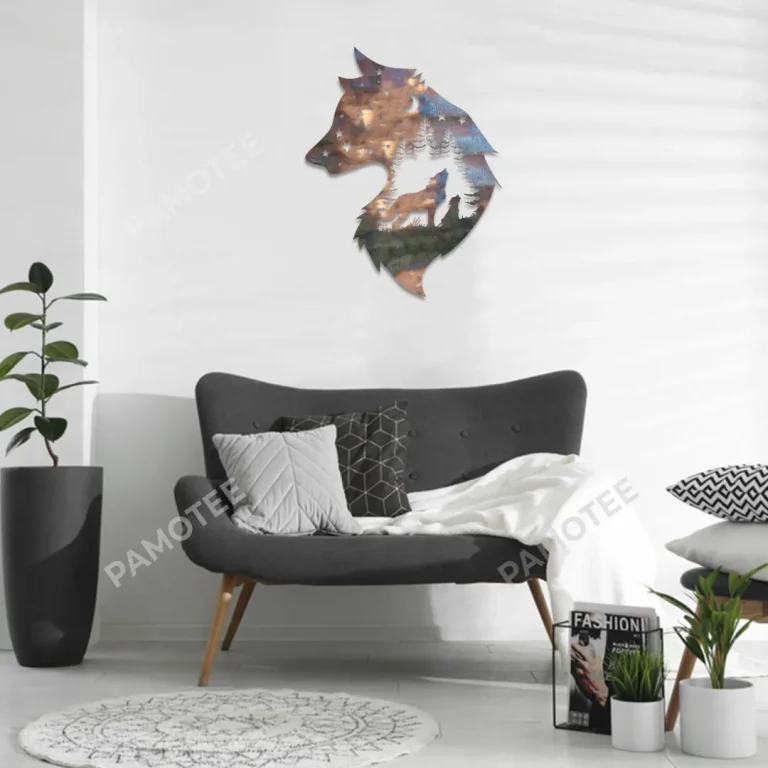Dad Wolf With Kid Metal Wall Art, Living Room Welded Decoration