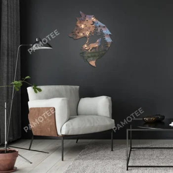 Dad Wolf With Kid Metal Wall Art, Living Room Welded Decoration