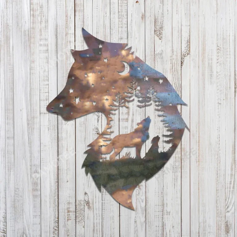 Dad Wolf With Kid Metal Wall Art, Living Room Welded Decoration