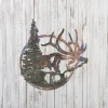 Elk And Pine Tree Circle Metal Sign, Decorative Sign For Hunter