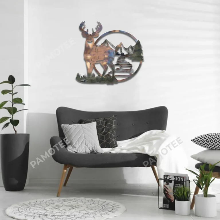 Buck Deer Color Metal Wall Art, Hunting Artwork For Lodge