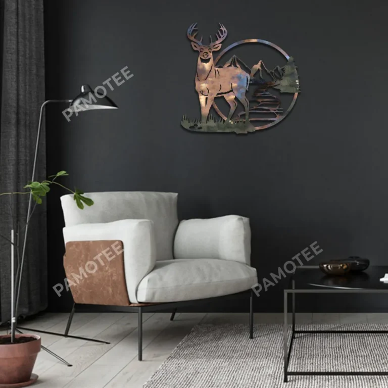 Buck Deer Color Metal Wall Art, Hunting Artwork For Lodge