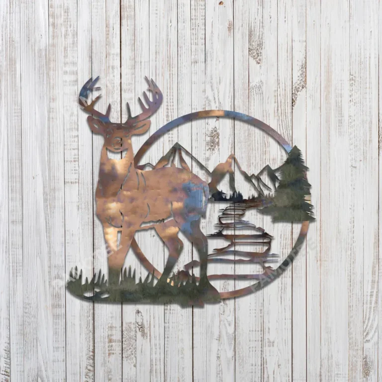 Buck Deer Color Metal Wall Art, Hunting Artwork For Lodge