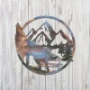 Howling Wolf With Mountain Colorful Metal Art, Wolves Father's Day Decor