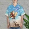 Surfing Santa Hawaiian Shirt For Men Women, Reindeer Christmas Summer Beach Shirt, Tropical Aloha Shirt, Surfing Lovers Button Down Short Sleeve Shirt