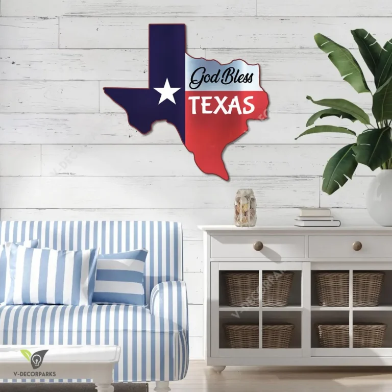 God Bless Texas Printed Metal Art, God Bless Texas Rust Resistant Artwork