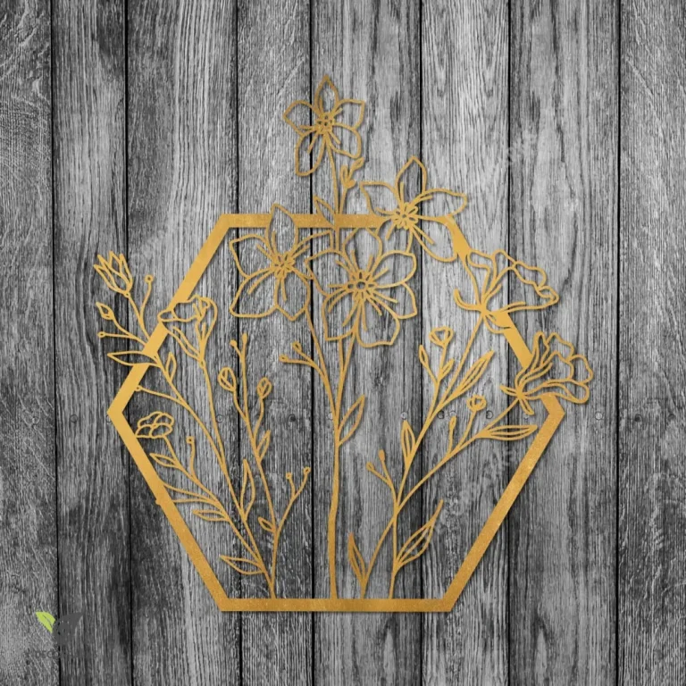 Golden Flowers Hexagon Metal Sign, Floral Gift For Mom