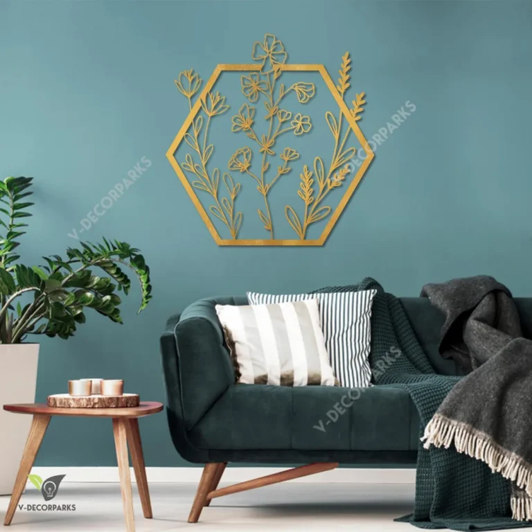 Golden Flowers Metal Wall Decor, Floral She Shed Decorative Artwork