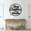 Custom Merry Christmas Round Metal Sign, Merry Christmas Holiday Weatherproof Decor