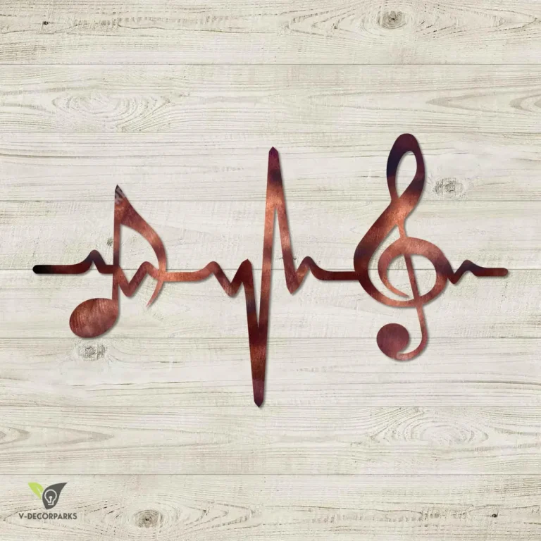 Heartbeat With Eighth Note And G Clef Metal Art, Music Room Welded Decoration