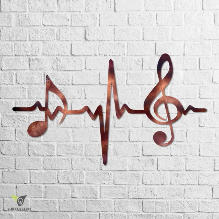 Heartbeat With Eighth Note And G Clef Metal Art, Music Room Welded Decoration