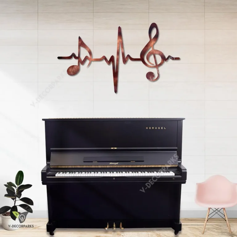 Heartbeat With Eighth Note And G Clef Metal Art, Music Room Welded Decoration