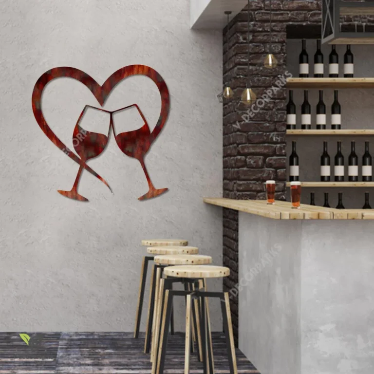 Heart And Wine Glasses Metal Wall Art, Wine Lovers Cutout Plaque