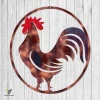 Copper Rooster With Round Flame Metal Sign, Rooster Cutout Accent For Farm