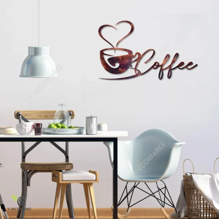 Copper Coffee With Heart Metal Wall Art, Coffee Stainless Artwork