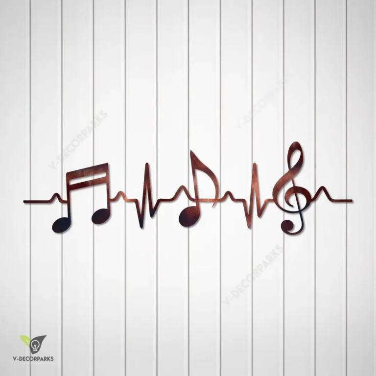 Heartbeat, Musical Notes And G Clef Metal Sign, Decorative Artwork For Musicians