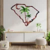 South Carolina Map, Palmetto And Moon Colored Metal Art, South Carolina Beach Wall Decor