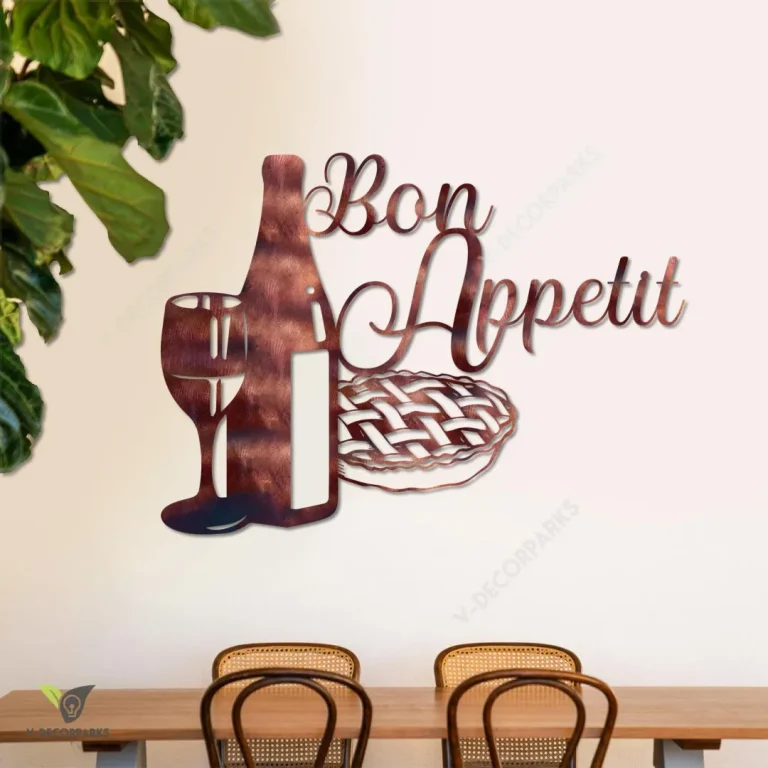 Bon Appetit Wine And Cake Copper Metal Art, Kitchen, Dining Room Metallic Decoration