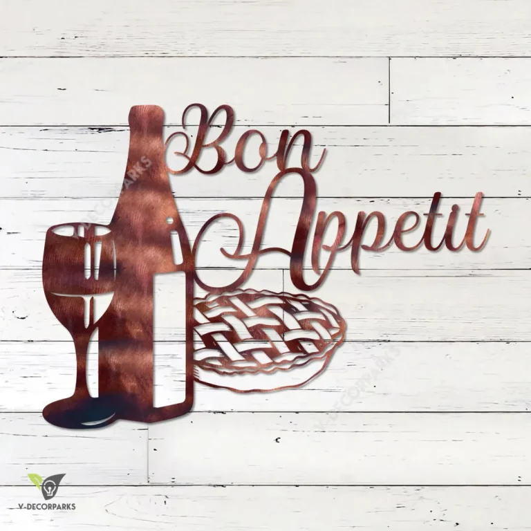 Bon Appetit Wine And Cake Copper Metal Art, Kitchen, Dining Room Metallic Decoration
