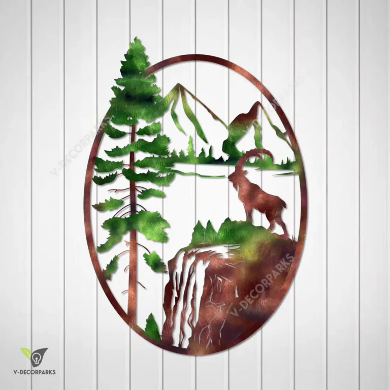 Mountain Goat Standing On Cliff Metal Wall Art, Mountain Goat Cabin Plaque