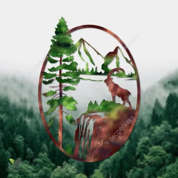 Mountain Goat Standing On Cliff Metal Wall Art, Mountain Goat Cabin Plaque