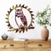 Owl In Saw Round Metal Sign, Owl Color Cutout Wall Hanging