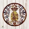Copper Pineapple In Round Frame Metal Art, Pineapple Beach Plasma Cut Accent