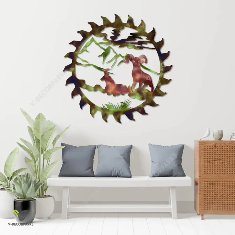 Mountain Goats Saw Rustic Metal Art, Mountain Goat Iron Door Hanging