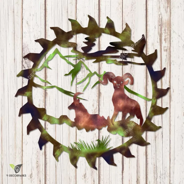 Mountain Goats Saw Rustic Metal Art, Mountain Goat Iron Door Hanging