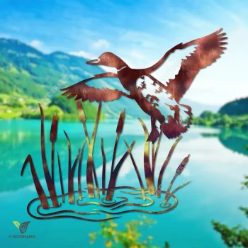 Silhouette Duck Hunting Colored Metal Wall Decoration, Mallard Duck Plasma Cut Decor For Lakehouse