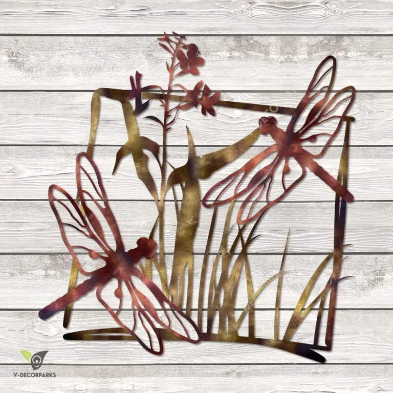 Dragonflies Flying On Lake Color Metal Art, Dragonfly Plasma Cut Artwork