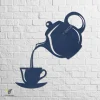 Teapot Pouring Tea Cup Blue Metal Art, Kitchen Wall Decor For Tea, Coffee Lovers